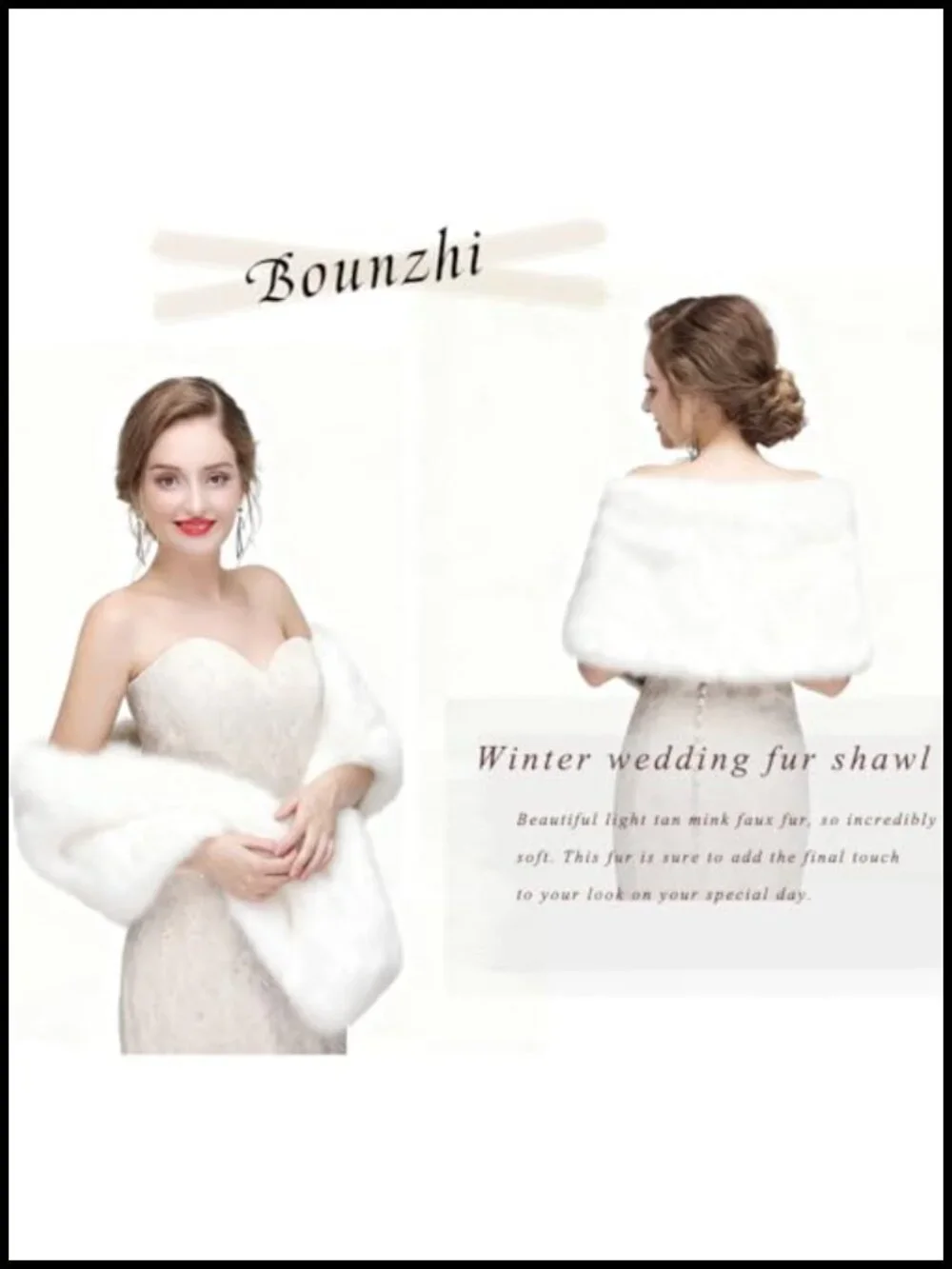 Faux Fur Wedding Shawl Wrap Bridal Scarf with Brooch